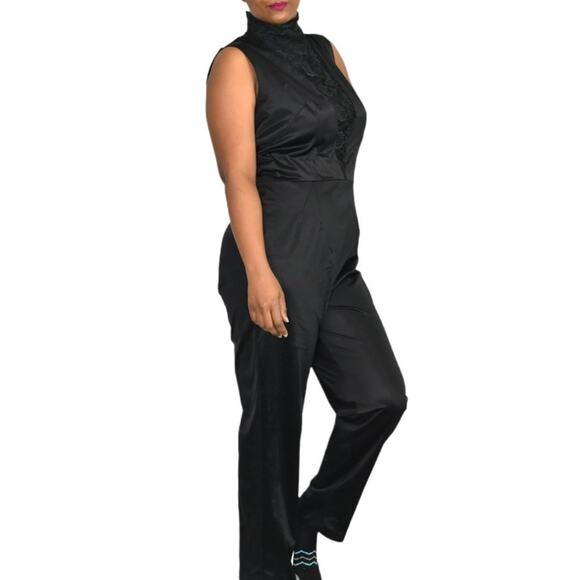 Vintage Jer Marai Jumpsuit Black Lingerie Nylon 60s Lace Loungewear Size Medium - Picture 4 of 16